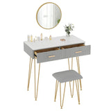 BukkitBow stijlvolle kaptafel set met spiegel en kruk, metalen frame, fluweelafwerking en gouden details, 80x77,5x40 cm