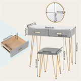 BukkitBow stijlvolle kaptafel set met spiegel en kruk, stevig met fluwelen details en gouden accenten, afmetingen 80x77,5x40cm.