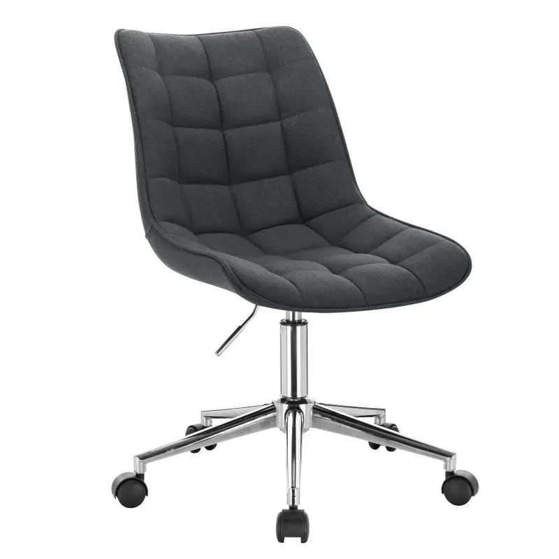 BukkitBow bureaustoel met verstelbare hoogte, 360° draaibaar, bekleed met fluweel, linnen en synthetisch leer, verchroomd stalen frame.