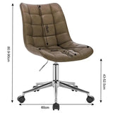 Verstelbare BukkitBow bureaustoel met wielen, fluweel en synthetisch leder, ergonomisch ontwerp, 360° draaibaar, verchroomd staal.