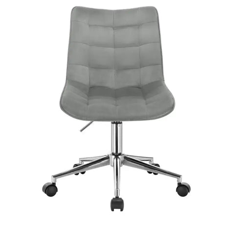 BukkitBow bureaustoel met verstelbare hoogte, 360° draaibaar, bekleed met fluweel, linnen en synthetisch leder, verchroomd stalen frame.