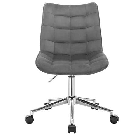 BukkitBow bureaustoel met verstelbare hoogte, 360° draaibaar, bekleed met fluweel, linnen en synthetisch leer, verchroomd stalen frame.