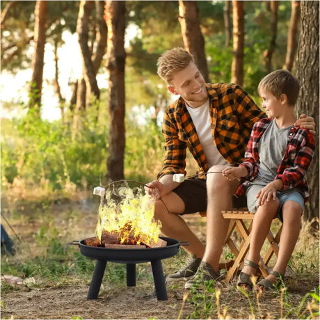 BukkitBow terras vuurkorf in zwart, 61cm doorsnede, hittebestendige coating, geschikt voor camping en barbecue.