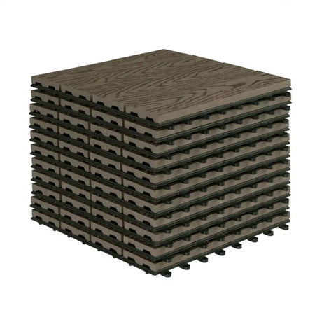 BukkitBow terrasplanken set van 11 in diverse kleuren, houtlook, 30x30cm, snel klik systeem, voor vlonder en terras.