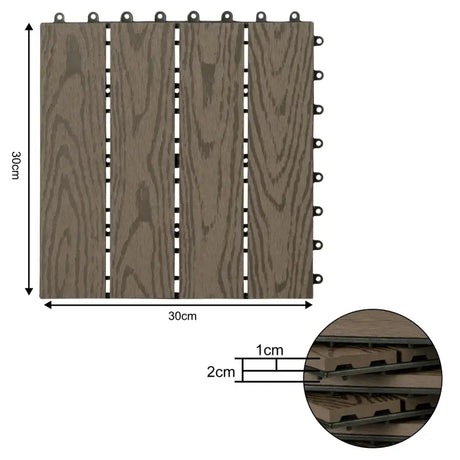 Set van 11 BukkitBow terrasplanken met houtlook, snel klik-systeem, diverse kleuren, 30x30cm voor vlonder en terras.