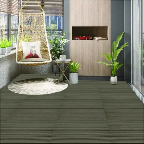 BukkitBow terrasplanken set van 6 in verschillende kleuren, 30x60cm, houtlook vlonderplanken met snel klik systeem op terras.