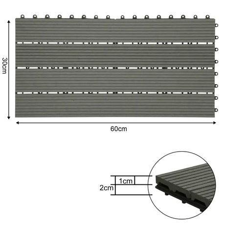 BukkitBow terrasplanken met houtlook, 30x60cm, set van 6 stuks met snel klik-systeem in diverse kleuren voor terras of vlonder
