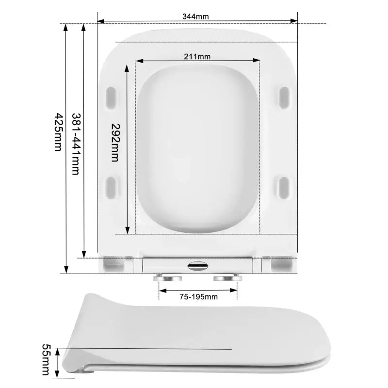 BukkitBow toiletbril met softclose, vierkant design, antibacterieel en premium kwaliteit, geschikt voor moderne toiletten