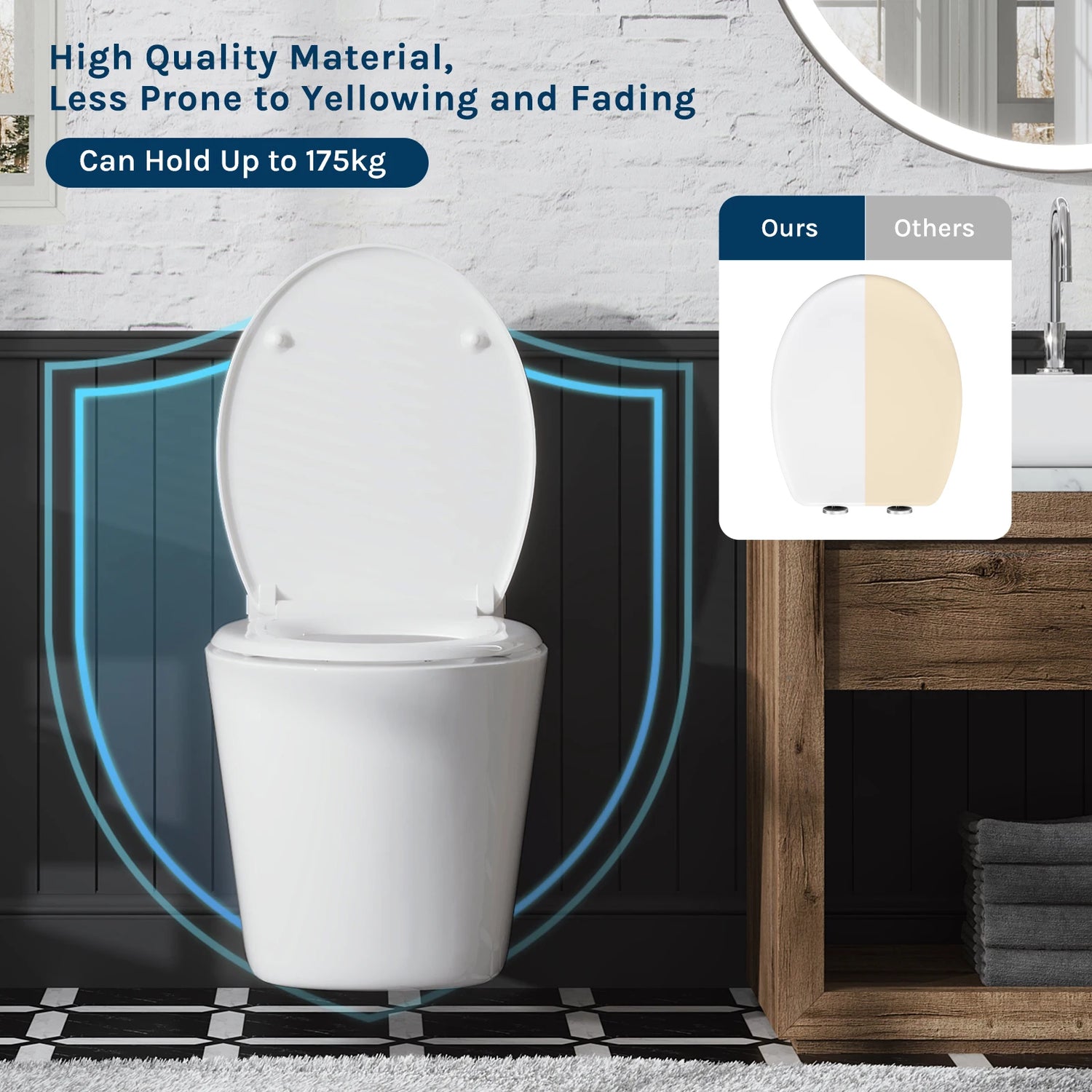 BukkitBow toiletbril met softclose, snelle demontage, krasbestendig en hygiënisch, zichtbaar in een badkameromgeving