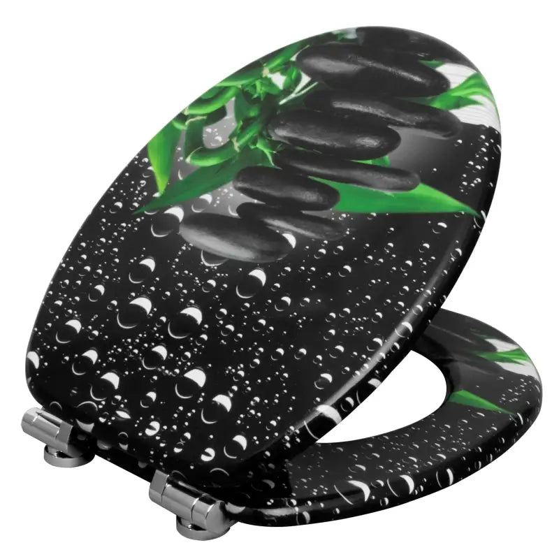 Toiletbril van BukkitBow met softclose en antibacteriële coating, wit met print, comfortabel en hygiënisch toiletzitting.
