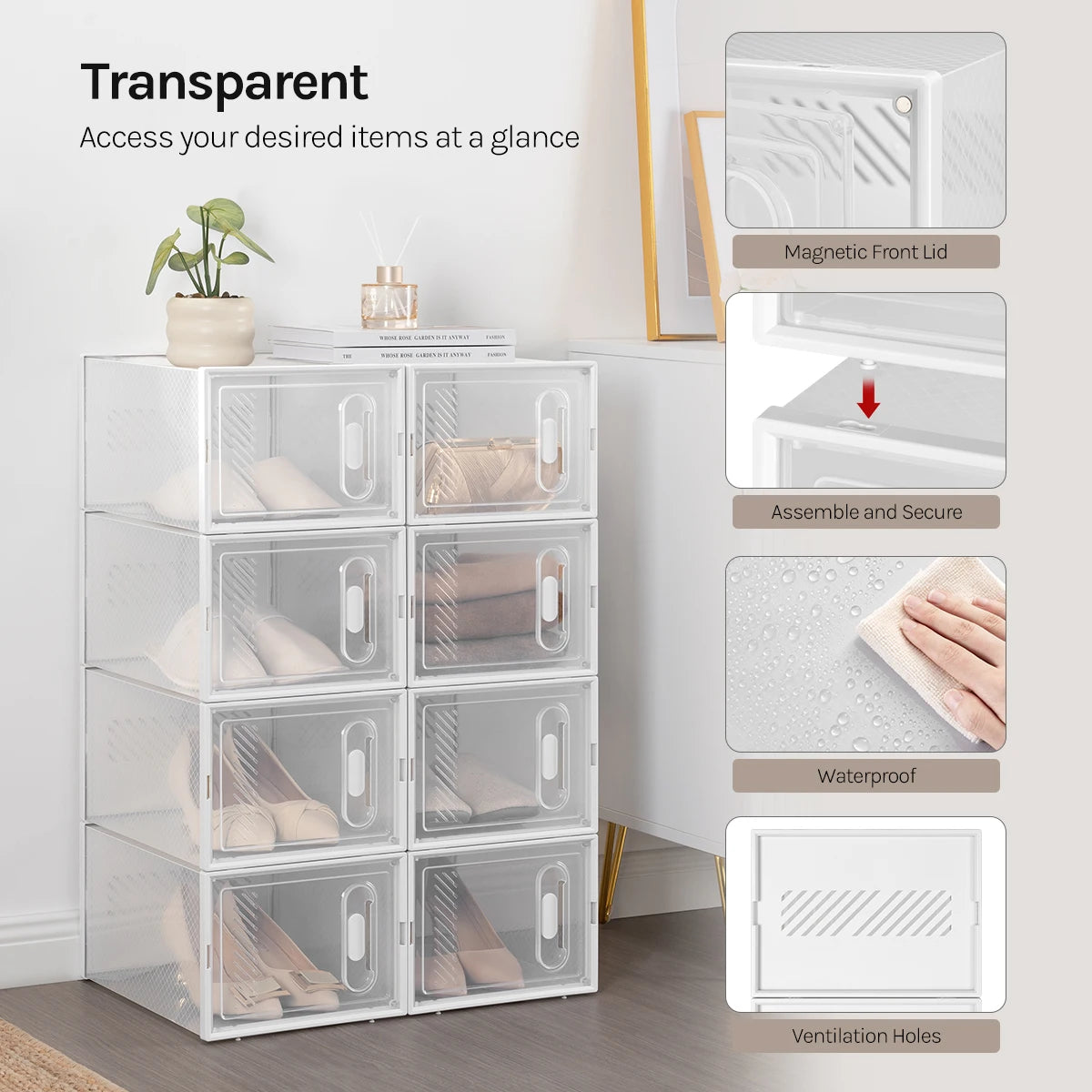 Transparante, stapelbare schoenenrek van BukkitBow, modulair ontwerp, set van 12 schoenendozen voor overzichtelijke opslag