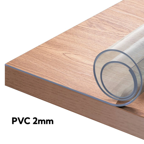 Transparante BukkitBow tafelbeschermer van 1mm of 2mm PVC, waterdicht en kristalhelder, beschermhoes voor tafels.