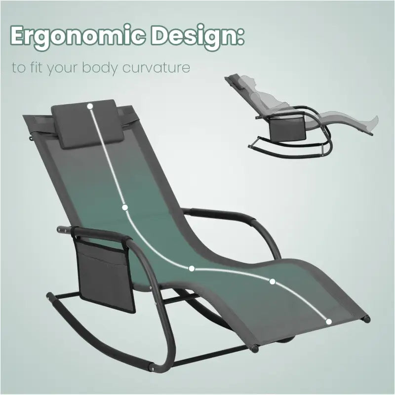 BukkitBow tuin ligstoel met ergonomisch design en schommelfunctie, draagvermogen tot 150 kg, geschikt voor camping en tuin.