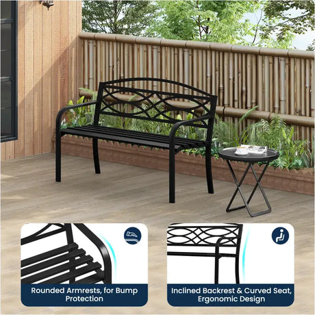 BukkitBow tuinbank van metaal, weerbestendig, geschikt voor 2-3 personen, met afmetingen 127x83x60cm, geschikt voor tuin of balkon