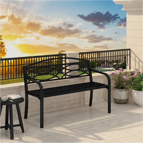 BukkitBow tuinbank van metaal, weerbestendig, geschikt voor 2-3 personen, 127x83x60 cm, ideaal voor tuin of balkon