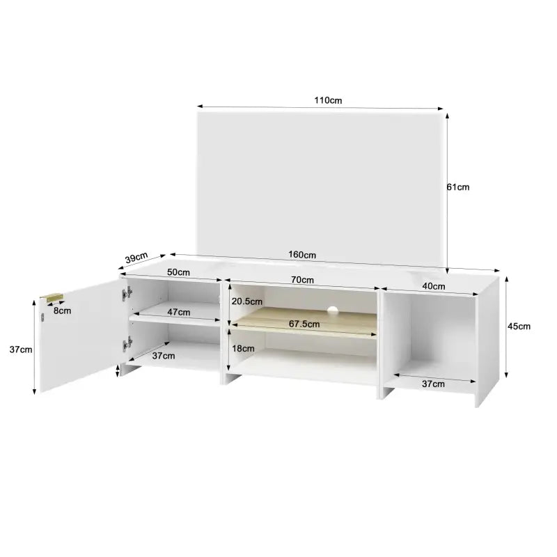 BukkitBow TV-kast met opslagruimte, stevig MDF hout, modulair ontwerp in moderne Scandinavische stijl, 160x45x39cm.