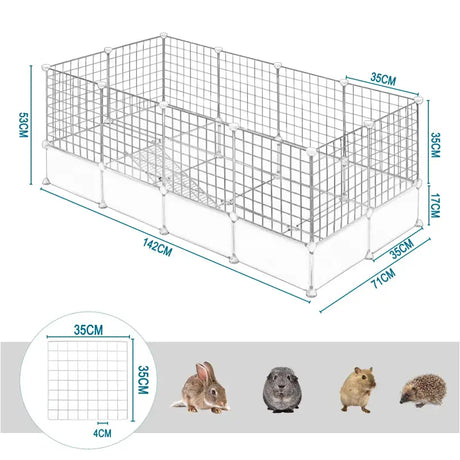 BukkitBow uitbreidbare kleine dierenren van metaal, binnengebruik, 142x53x71cm, geschikt voor kleine huisdieren zoals konijnen en knaagdieren.