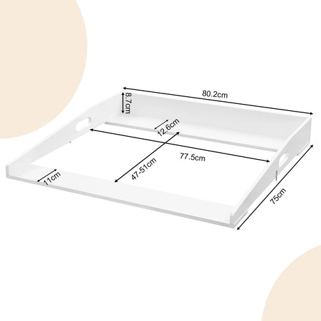 Wit BukkitBow universeel baby verschoonopzetstuk met handgrepen, geschikt voor veilige en comfortabele verzorging van baby's.