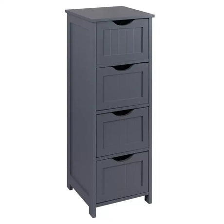 BukkitBow badkamermeubel in grijs, 4 laden, vochtbestendig en duurzaam, afmetingen 30x30x81cm, geschikt voor moderne badkamers.
