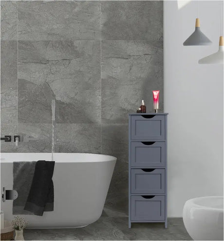 BukkitBow badkamermeubel in grijs met 4 laden, vochtbestendig en duurzaam, afmetingen 30x30x81cm, geschikt voor badkamers