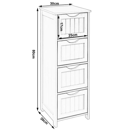 BukkitBow badkamermeubel in grijs met 4 laden, vochtbestendig en duurzaam, afmeting 30x30x81cm, geschikt voor moderne badkamers.