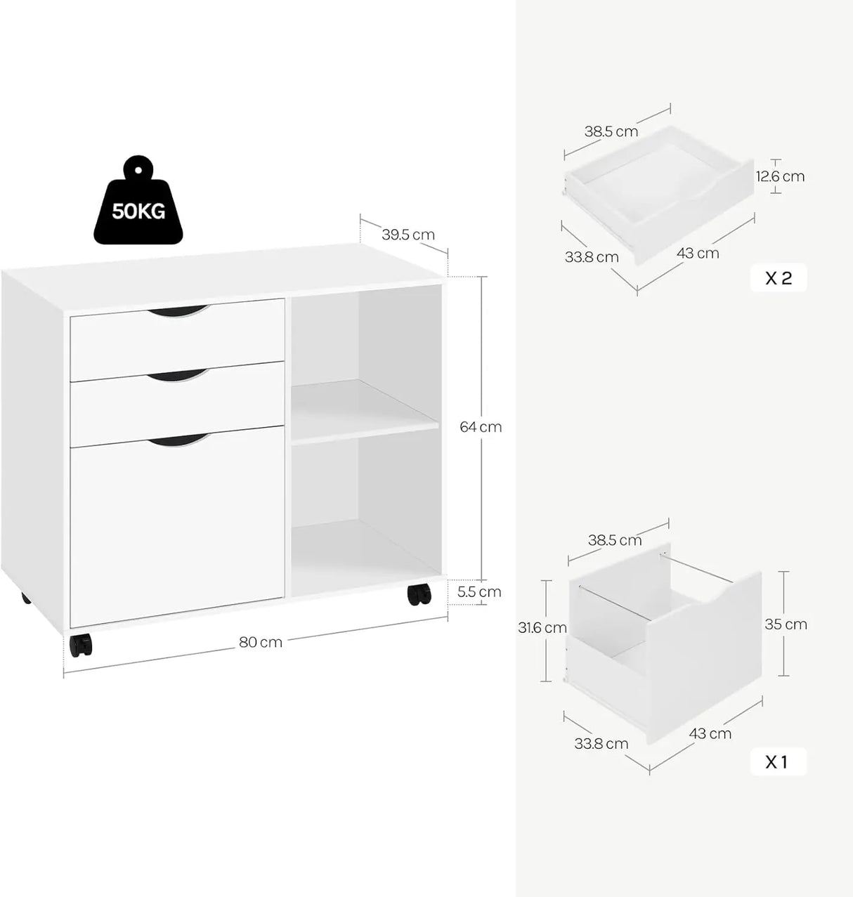 Verrijdbaar BukkitBow archiefkast met 3 laden en hangmappenlade, ideaal voor organisatie en opslag in kantoor of archiefruimte