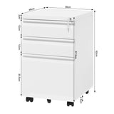Verrijdbare metalen archiefkast van BukkitBow met slot en drie laden, geschikt voor kantoor of archiefruimte.