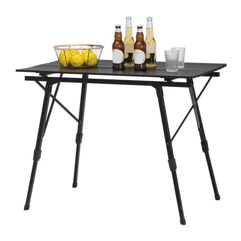BukkitBow verstelbare aluminium campingtafel met opbergzak, compact en draagbaar, 90x52.2x(45-72) cm, max belasting 30 kg.