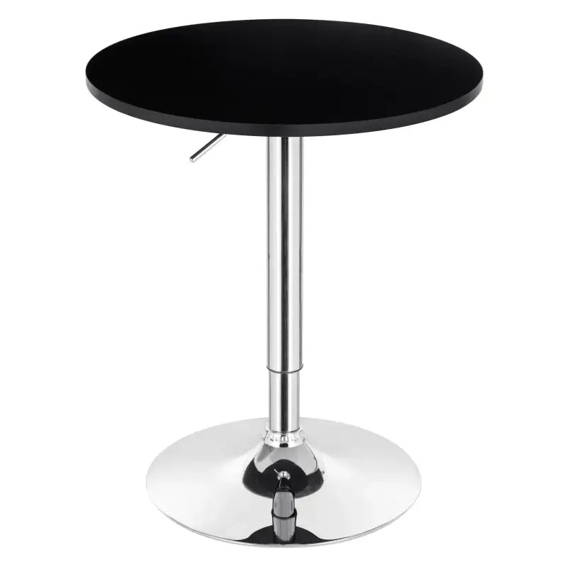Verstelbare BukkitBow bartafel met MDF en metaal, 60cm diameter, stabiele chrome basis, zwart en wit, voor gezellige bar- of horecagelegenheid.