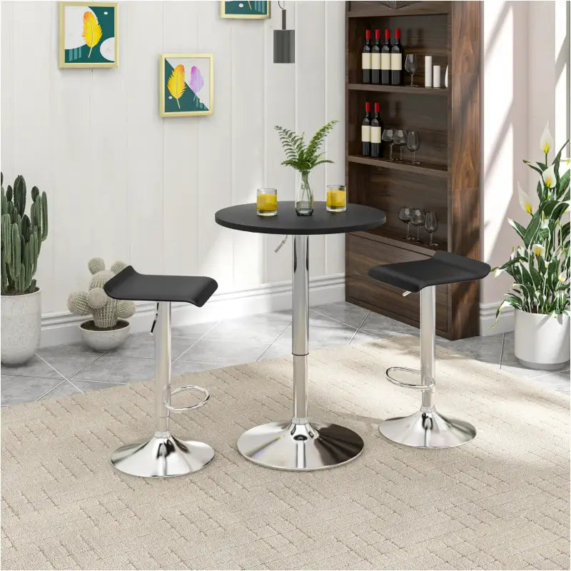 BukkitBow verstelbare bartafel met MDF en metalen frame, zwarte en witte afwerking, 60cm diameter, stabiele chrome basis.