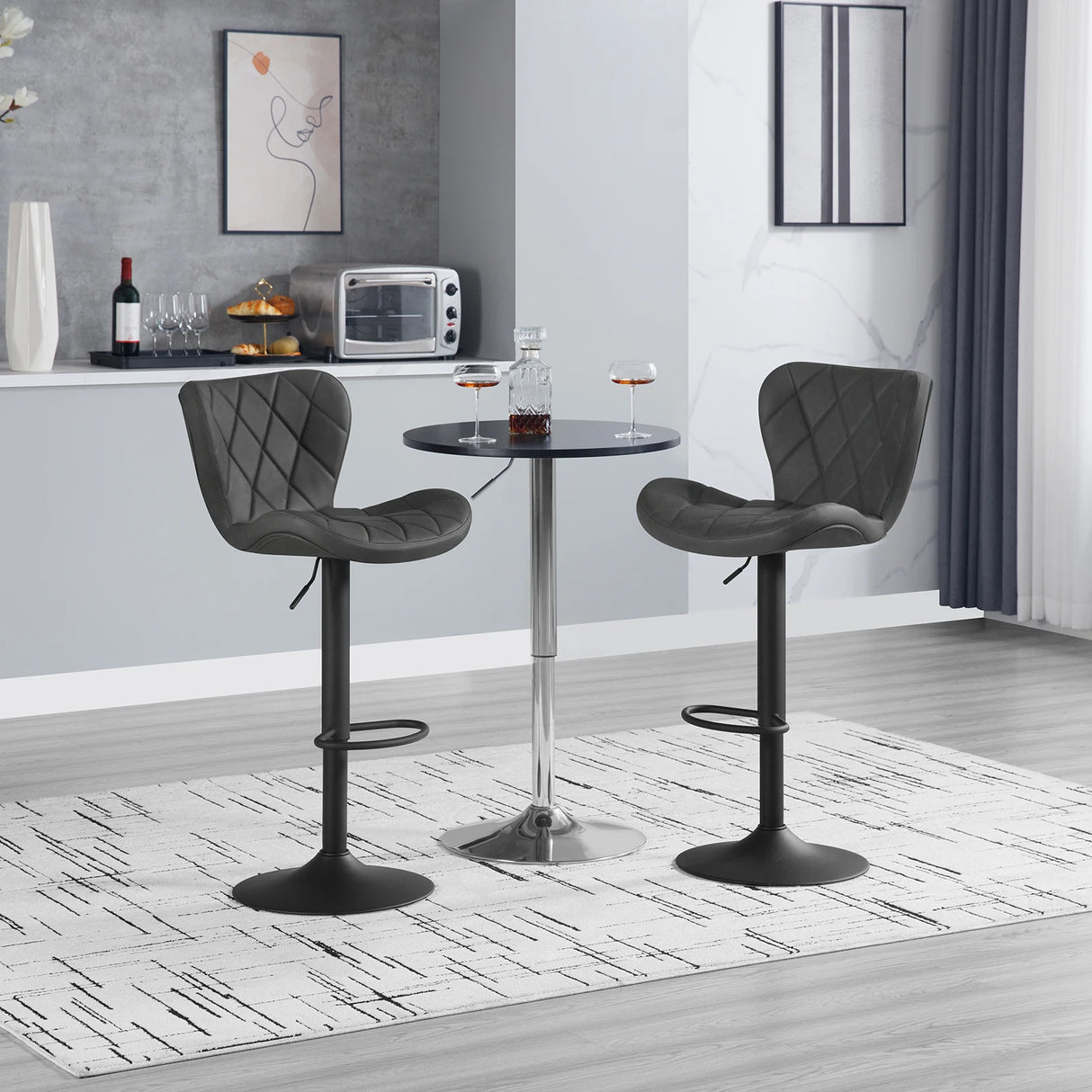 Velvet BukkitBow verstelbare barkruk met rugleuning en voetsteun, 360° draaibaar, moderne barstoel, elegante zithouding.