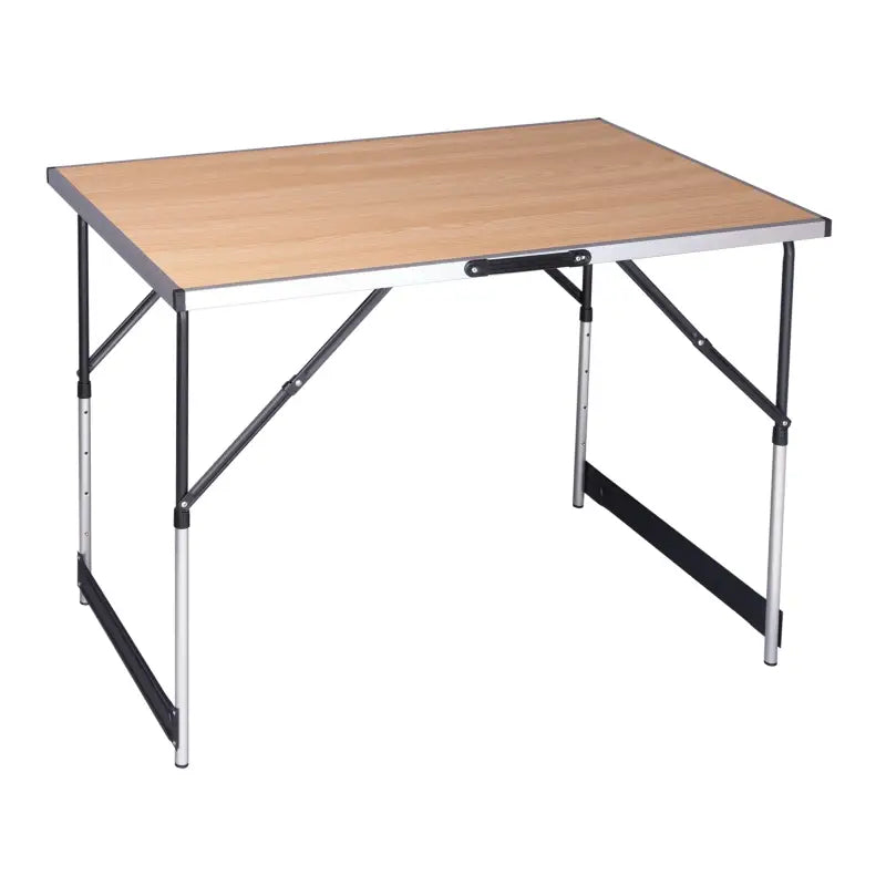 Lichtgewicht, opvouwbare BukkitBow campingtafel met verstelbare afmetingen en 30kg draagvermogen, geschikt voor kampeertripjes.