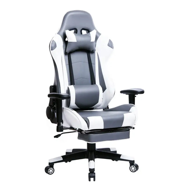 BukkitBow verstelbare gaming stoel van kunstleer, 360° draaibaar, 135° kantelbare rugleuning, arm- en voetsteun, max 136 kg.