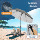 BukkitBow verstelbare parasol met kantelfunctie en draagtas, UPF 50+ bescherming, zichtbaar in open lucht onder zonnige hemel