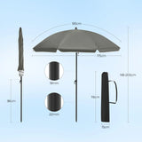 BukkitBow verstelbare parasol met kantelfunctie en draagtas, beschermt tegen zon met UPF 50+ in een tuinsetting