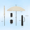 BukkitBow verstelbare parasol met kantelfunctie en draagtas, UV-bescherming UPF 50+, geschikt voor buitengebruik.