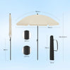 BukkitBow verstelbare parasol met kantelfunctie en draagtas, biedt UPF 50+ bescherming, zichtbaar in de afbeelding.