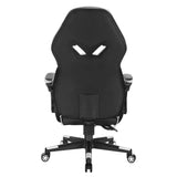 BukkitBow verstelbare racing gamingstoel in zwart-wit met uitklapbare voetsteun, leren en nylon bekleding, hoogte 115-123 cm.