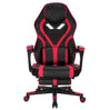 BukkitBow racing gamingstoel in zwart-wit of rood-zwart, verstelbaar, leren en nylon, met uitklapbare voetensteun en 115-123cm hoogte.