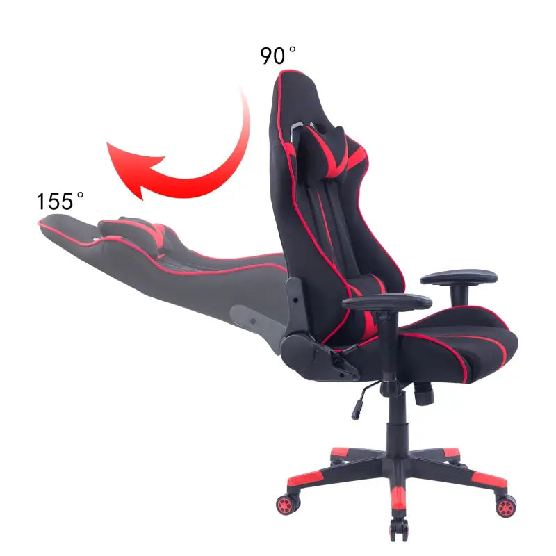 BukkitBow verstelbare racing gamingstoel met synthetisch leer of stof, tot 120 kg, hoogte 127-135 cm, ergonomisch ontwerp.