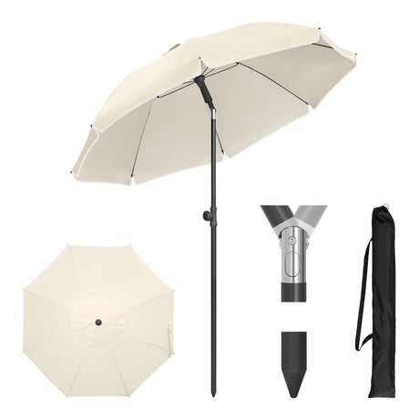 BukkitBow verstelbare ronde parasol met kantelfunctie en draagtas, ideaal voor schaduw en bescherming in de tuin.