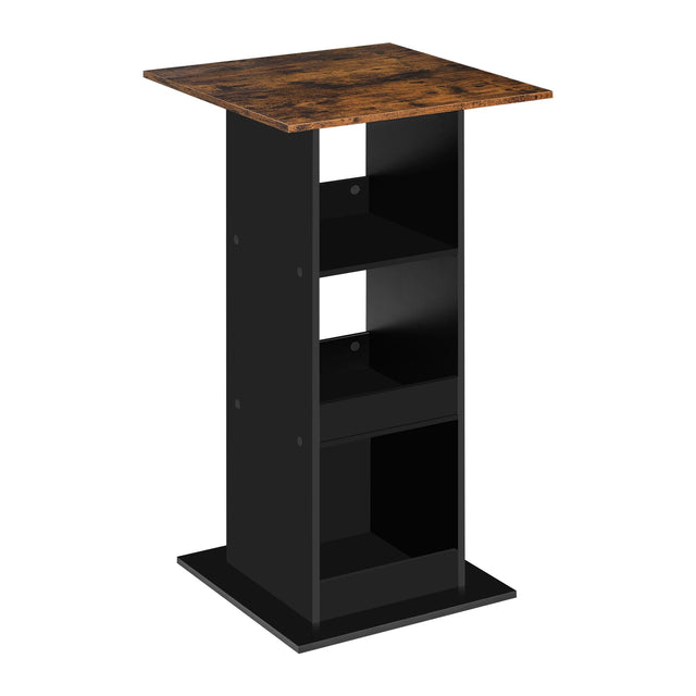 BukkitBow vierkante houten bartafel met 3 planken, ideaal als bistrotafel voor in huis of café.