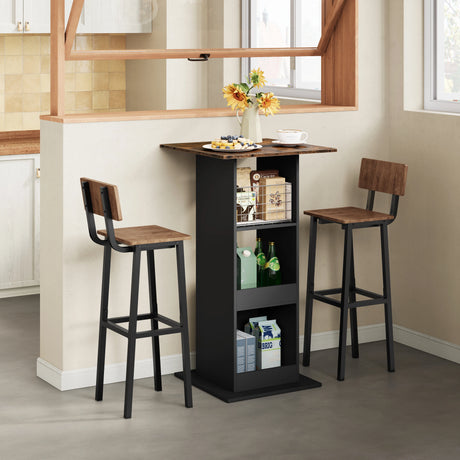 BukkitBow vierkante houten bistrotafel met drie planken, moderne bartafel voor interieur of terras