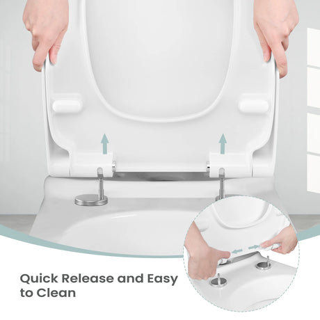 BukkitBow vierkante kunststof toiletbril met soft-close, universeel ontwerp en moderne uitstraling.