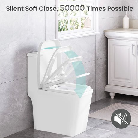 Toiletbril van kunststof met zachte sluiting, vierkant design, universeel passend door BukkitBow, comfortabel en stevig.