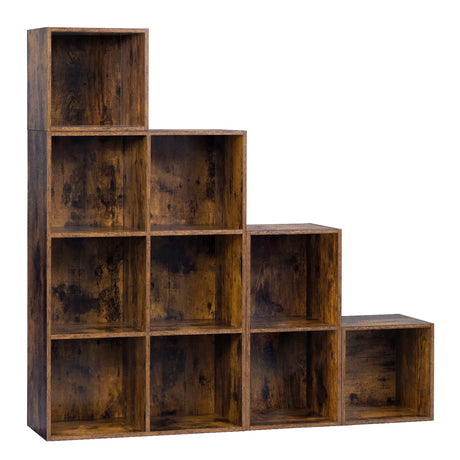 BukkitBow vintage modulaire boekenkast met open vakken, vrijstaand wandrek voor woonkamer en kantoor, zwart houten afwerking