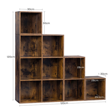 BukkitBow vintage modulaire boekenkast met open vakken, vrijstaand wandrek voor woonkamer of kantoor, in houtlook.