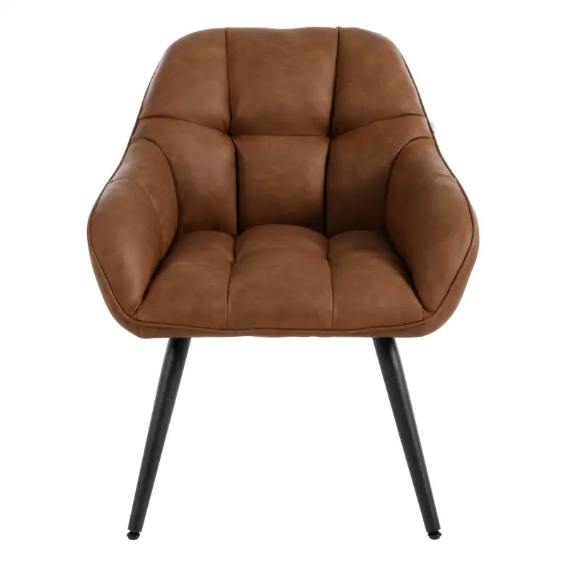BukkitBow vintage bruine eetkamerstoel met armleuningen, imitatieleer, metalen frame en schuimvulling, draagvermogen 150 kg.