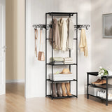 BukkitBow vrijstaand kledingrek met haken en legplanken, metalen frame, geschikt voor slaapkamer en hal.