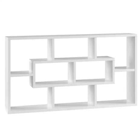 BukkitBow wandplank en kast met 8 vakken, stevige houten boekenplank en wandkast, afmeting 85x48x16 cm, modern ontwerp